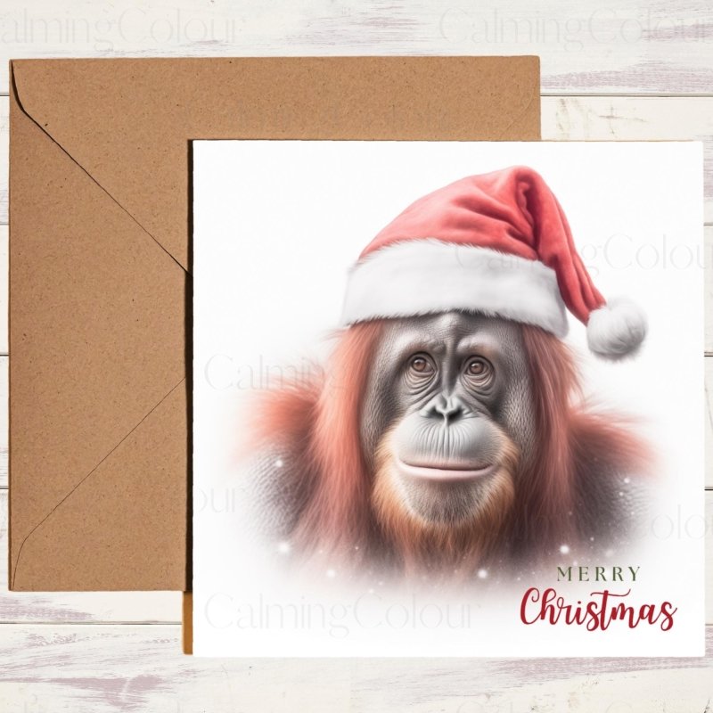 Orangutan Wearing a Santa Hat | Christmas Card | Christmas Card