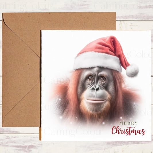 Orangutan Wearing a Santa Hat | Christmas Card | Christmas Card