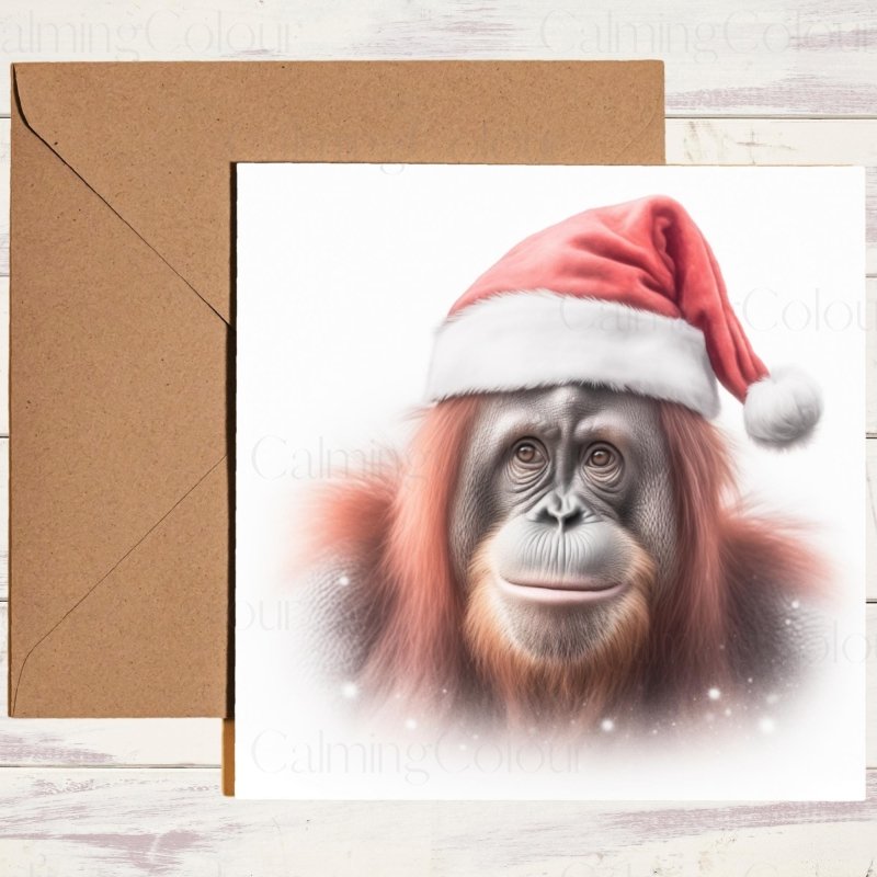 Orangutan Wearing a Santa Hat | Christmas Card | Christmas Card