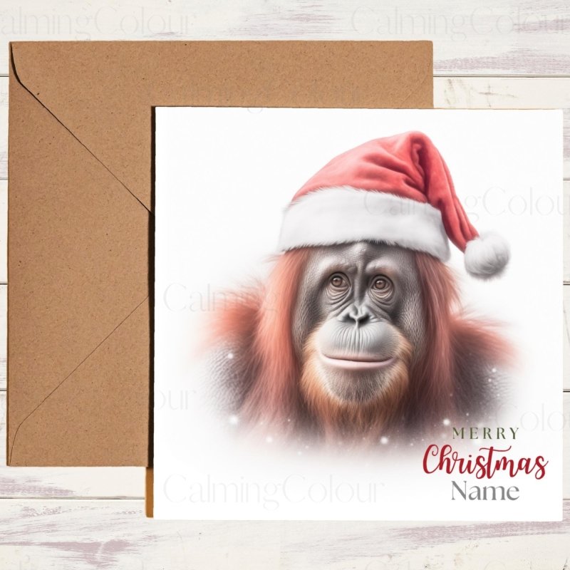 Orangutan Wearing a Santa Hat | Christmas Card | Christmas Card