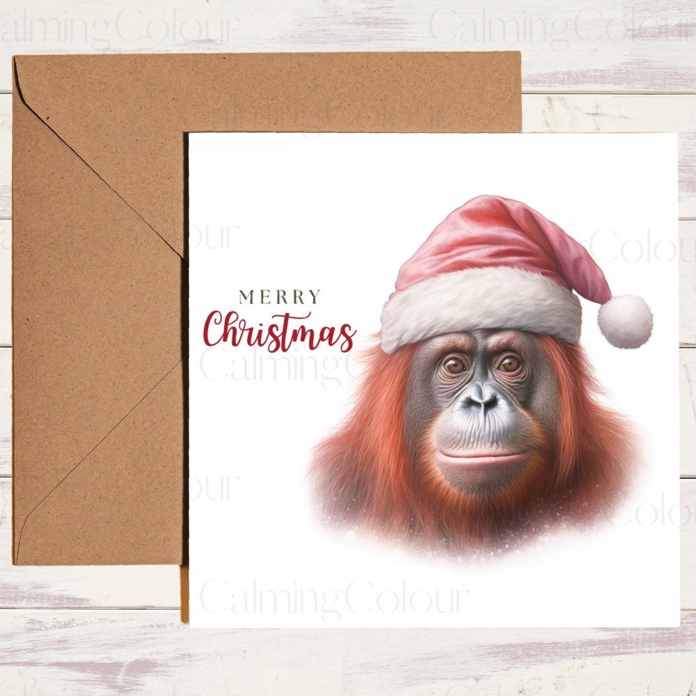 Orangutan with Red Santa Hat | Christmas Card | Calming Colour