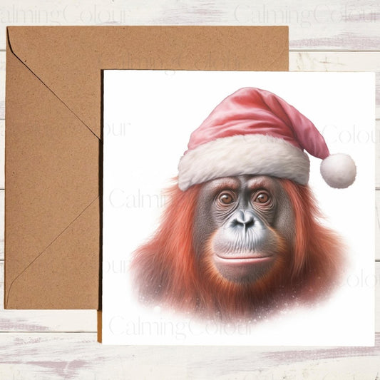 Orangutan with Red Santa Hat | Christmas Card | Calming Colour