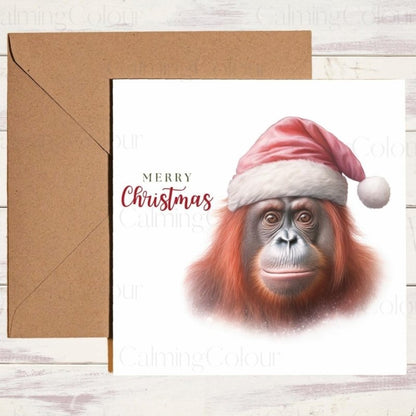 Orangutan with Red Santa Hat | Christmas Card | Christmas Card