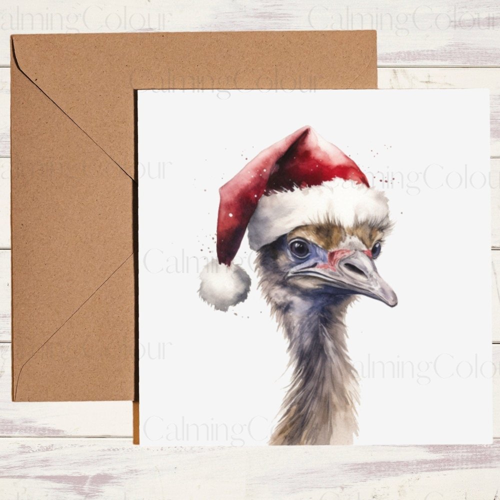 Ostrich wearing Red Santa Hat | Christmas Card | Christmas Card