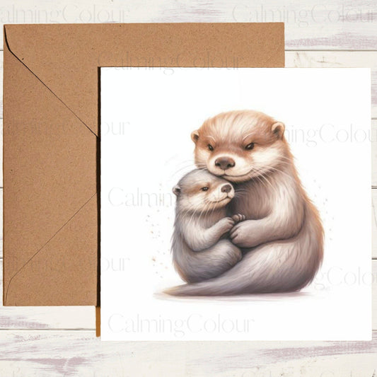 Otter with Young Otter | Mother's Day Card | Calming Colour