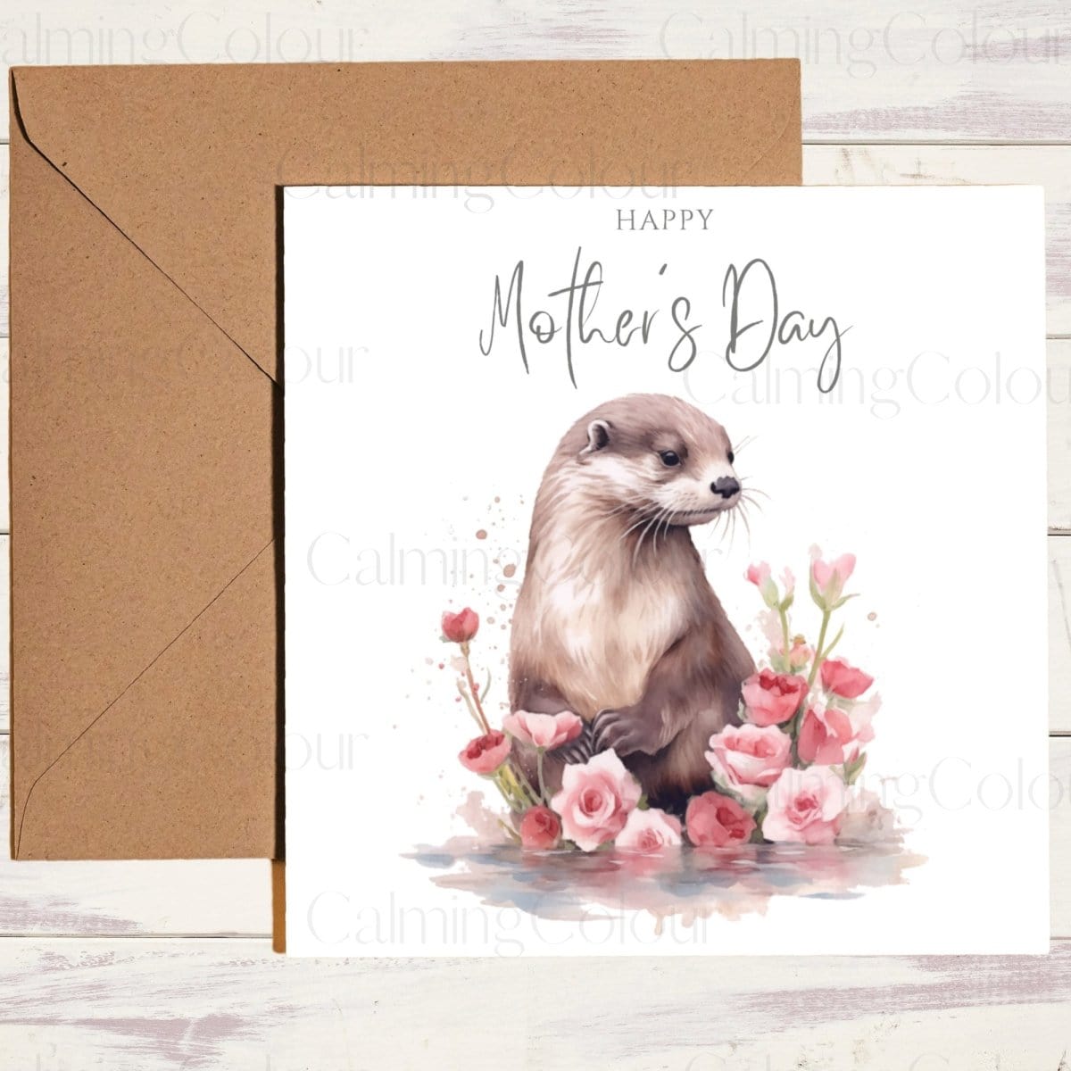 Otter with Flowers | Mother's Day Card | Calming Colour