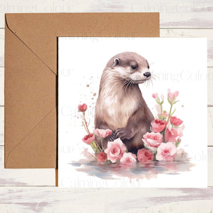 Otter with Flowers | Mother's Day Card | Calming Colour