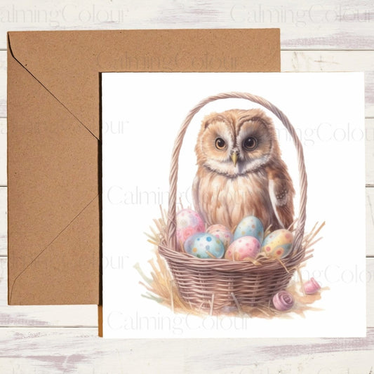 Owl in Easter Basket | Easter Card | Calming Colour