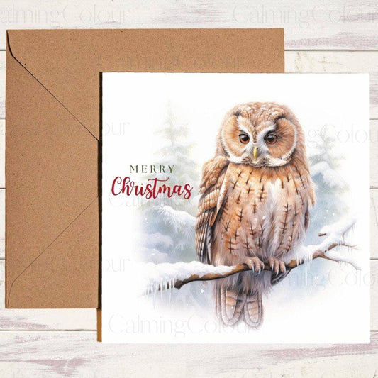 Owl sat in snow covered Tree | Christmas Card | Christmas Card