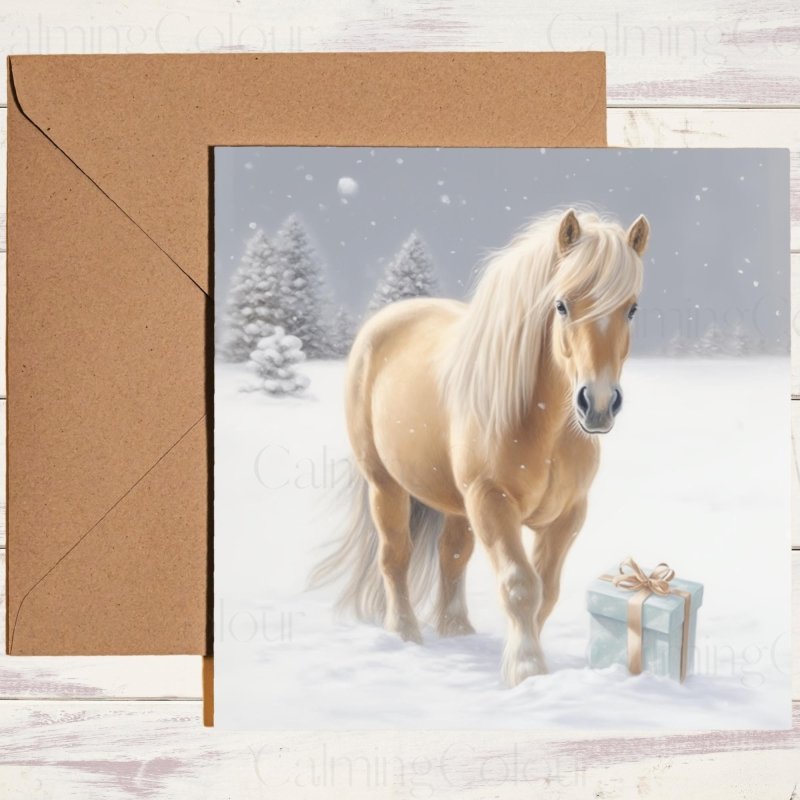 Palomino Horse in Snowy Scene | Christmas Card | Christmas Card (Personalised)