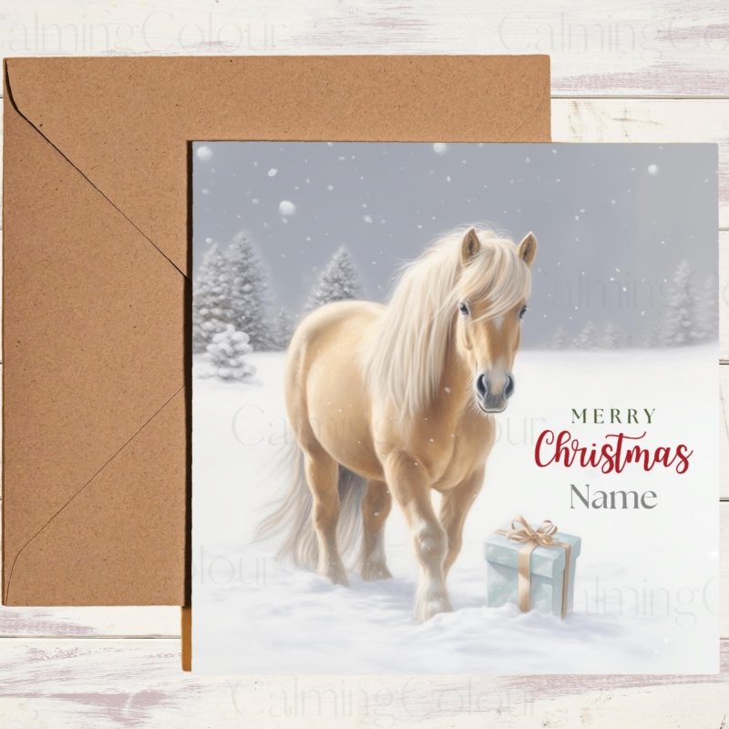 Palomino Horse in Snowy Scene | Christmas Card | Christmas Card (Personalised)