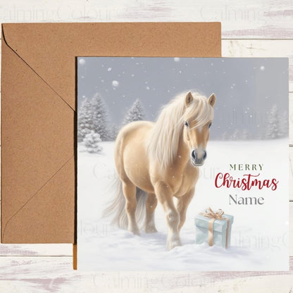 Palomino Horse in Snowy Scene | Christmas Card | Christmas Card (Personalised)
