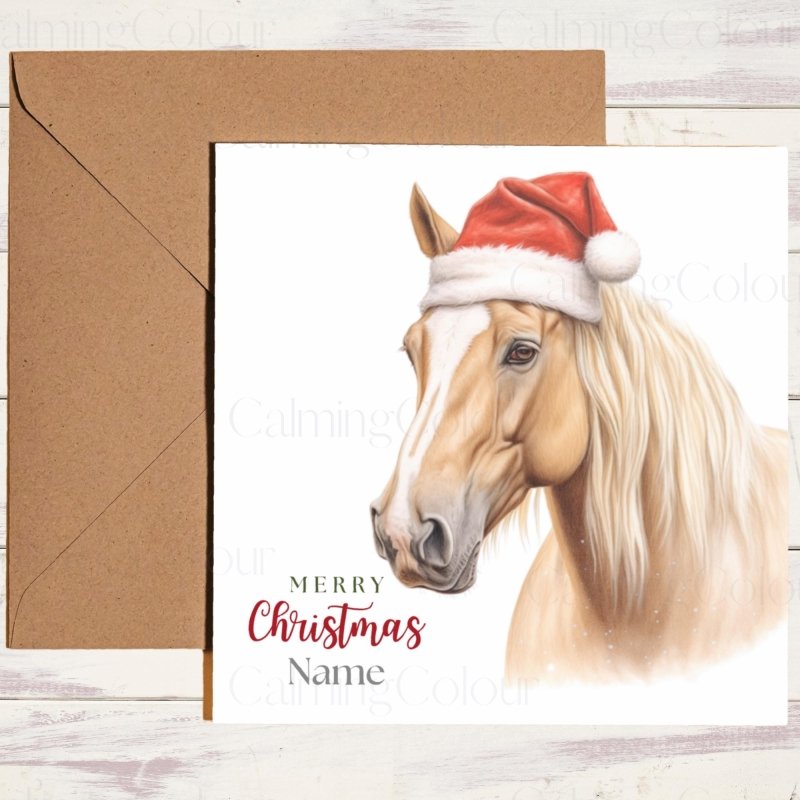 Palomino Horse with Santa Hat | Christmas Card | Christmas Card
