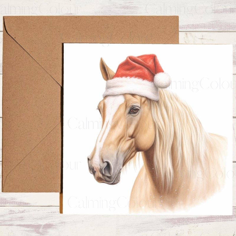Palomino Horse with Santa Hat | Christmas Card | Christmas Card