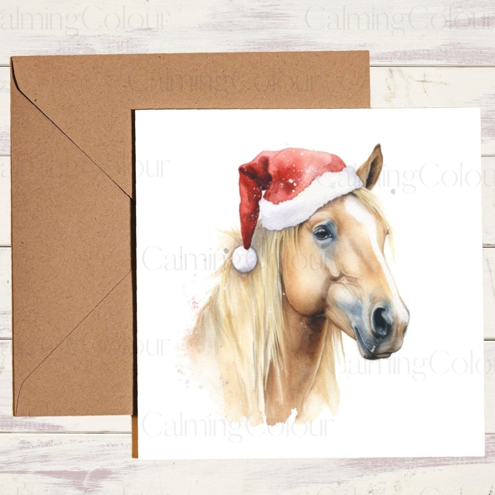 Palomino wearing Red Santa Hat | Christmas Card | Calming Colour