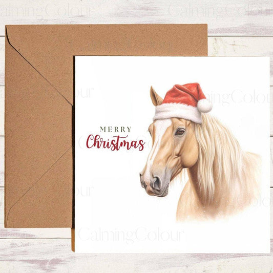 Palomino with a Red Santa Hat | Christmas Card | Christmas Card