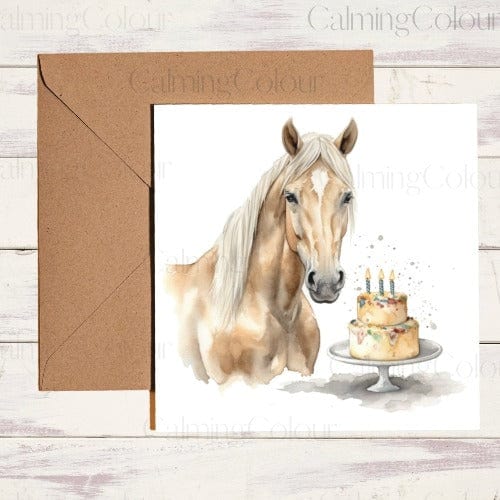 Palomino with Cake | Card for Horse Lover | Calming Colour