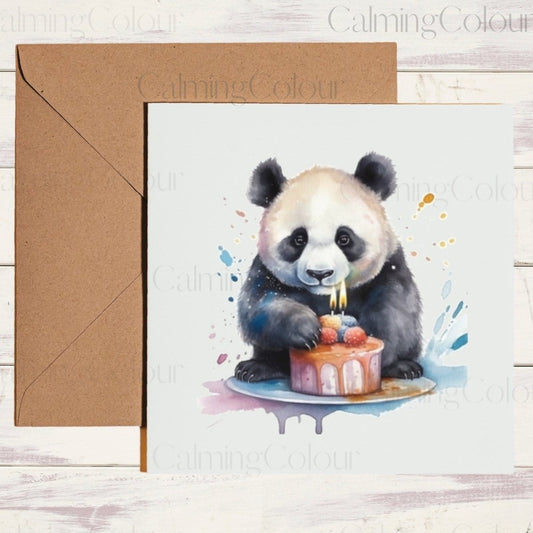 Panda with Birthday Cake | Greeting Card | Calming Colour