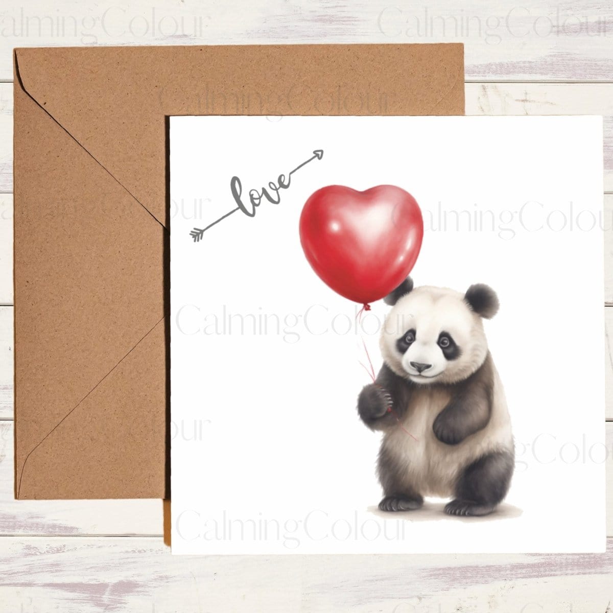 Panda with Red Balloon | Greeting Card | Calming Colour