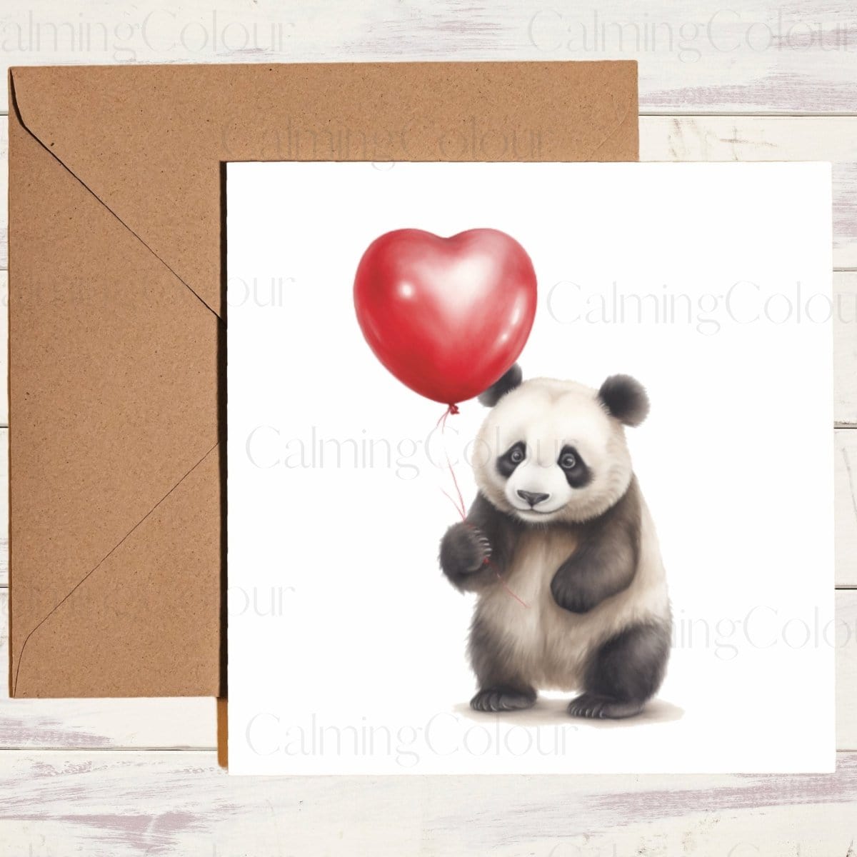 Panda with Red Balloon | Greeting Card | Calming Colour