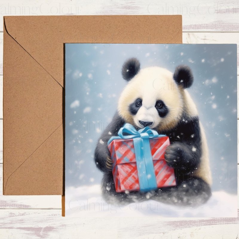 Panda with Gift | Christmas Card | Christmas Card