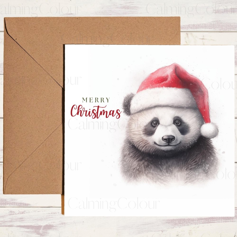 Panda with Red Santa Hat | Christmas Card | Calming Colour