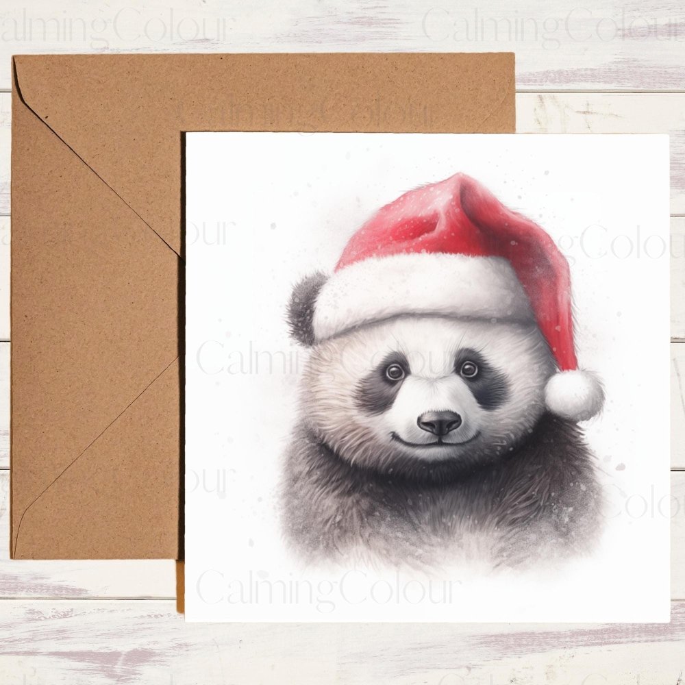 Panda with Red Santa Hat | Christmas Card | Calming Colour