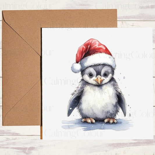 Penguin wearing Red Santa Hat | Christmas Card | Christmas Card