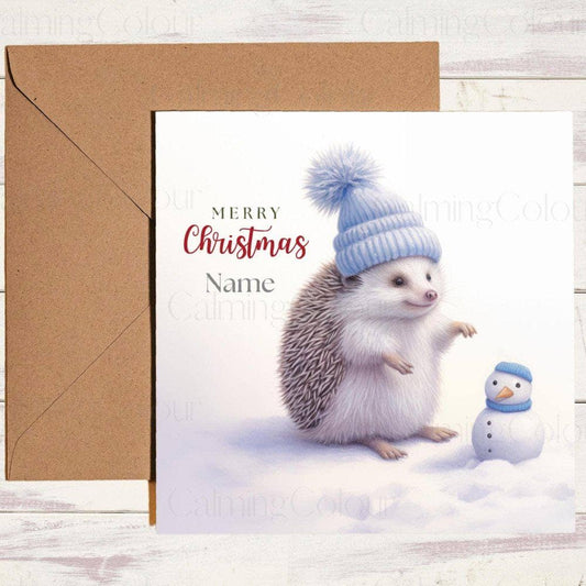 Personalised Adorable Hedgehog with Mini Snowman | Christmas Card | Christmas Card (Personalised)