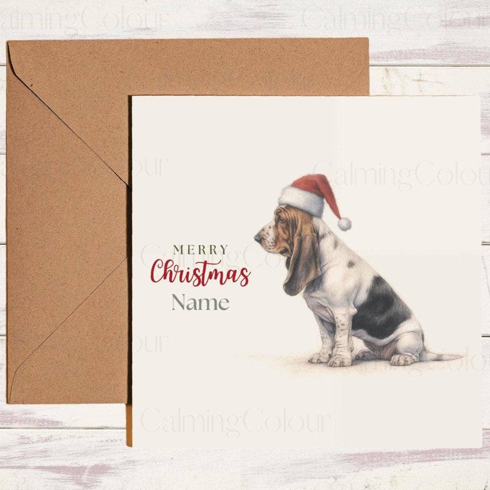 Personalised Basset Hound with Santa Hat | Christmas Card | Christmas Card (Personalised)