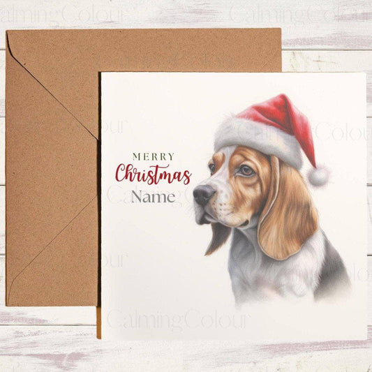 Personalised Beagle wearing Santa Hat | Christmas Card | Christmas Card (Personalised)