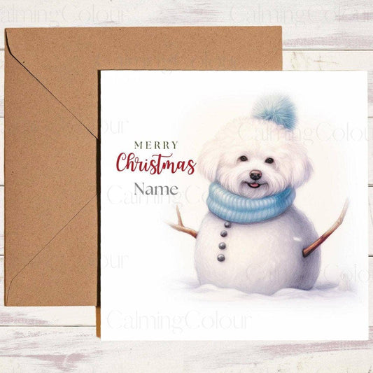 Personalised Bichon Frise as a Snowdog | Christmas Card | Calming Colour