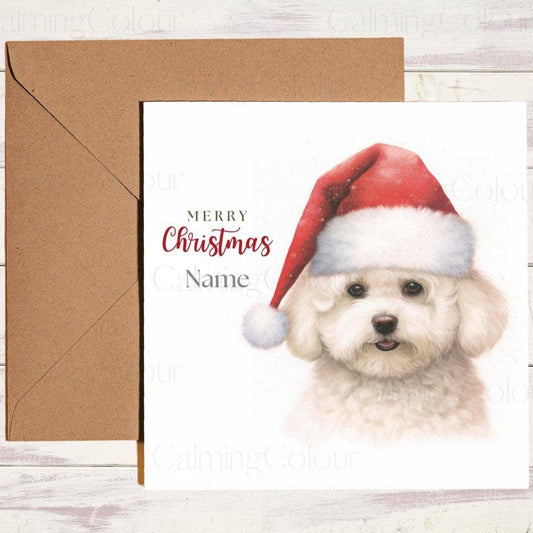 Personalised Bichon Frise wearing Red Santa Hat | Christmas Card | Christmas Card (Personalised)