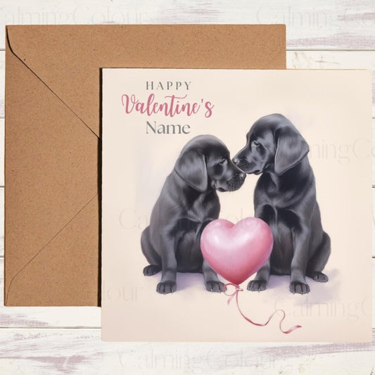 Personalised Black Labrador Puppies | Valentine's Card | Valentine's Day (Personalised)
