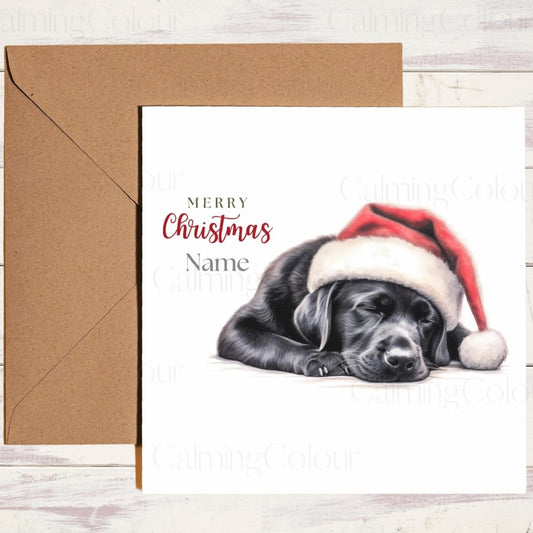 Personalised Black Labrador Sleeping | Christmas Card | Calming Colour