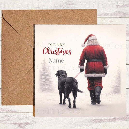 Personalised Black Labrador walking with Santa | Christmas Card | Christmas Card (Personalised)