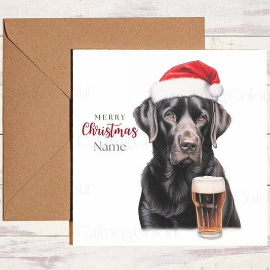 Personalised Black Labrador wearing Red Santa Hat | Christmas Card | Christmas Card (Personalised)