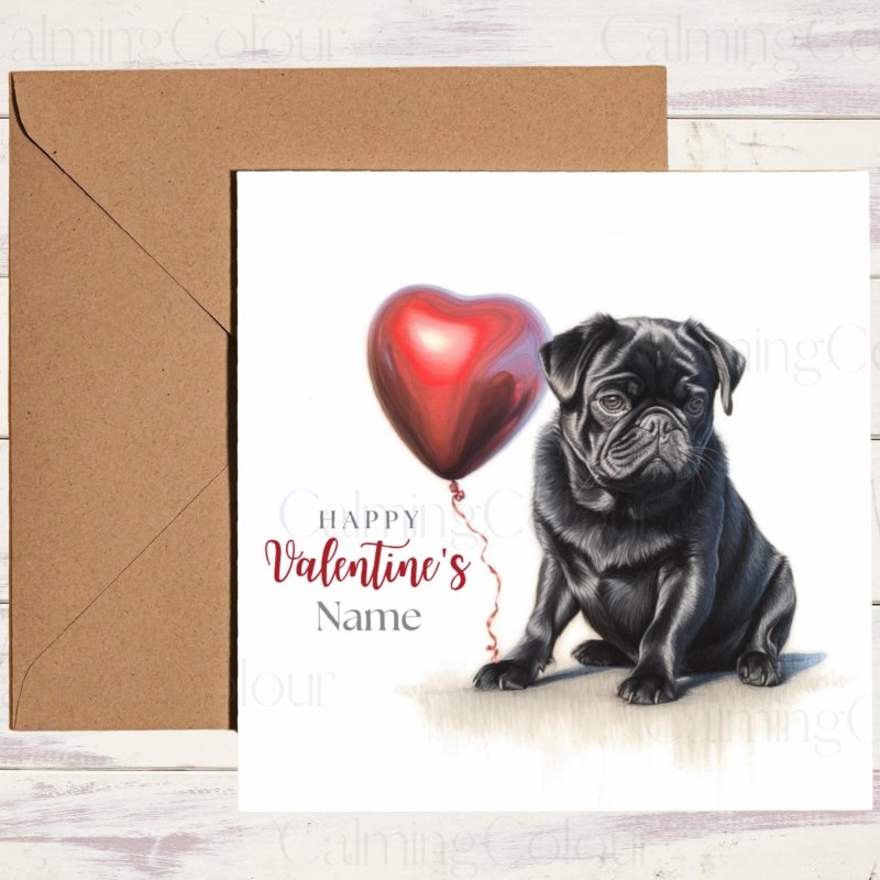 Personalised Black Pug with Heart | Valentine's Card | Valentine's Day (Personalised)