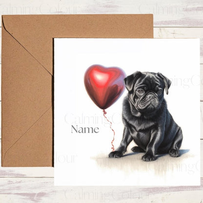 Personalised Black Pug with Heart | Valentine's Card | Valentine's Day (Personalised)