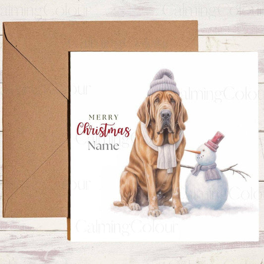 Personalised Bloodhound with Mini Snowman | Christmas Card | Christmas Card (Personalised)