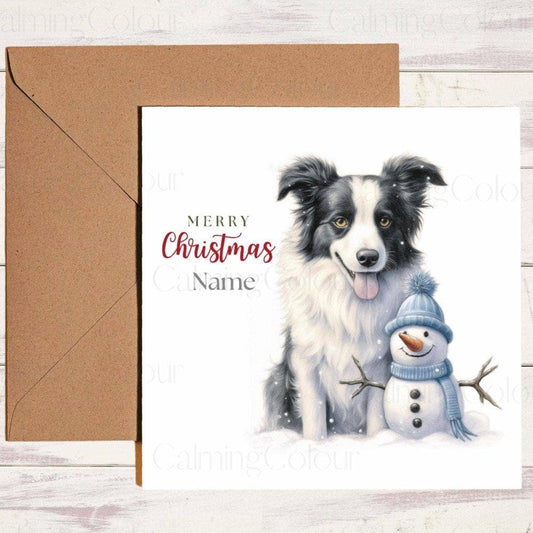 Personalised Border Collie with Mini Snowman | Christmas Card | Christmas Card (Personalised)