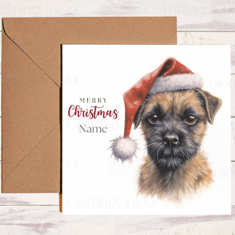 Personalised Border Terrier wearing Red Santa Hat | Christmas Card | Christmas Card (Personalised)