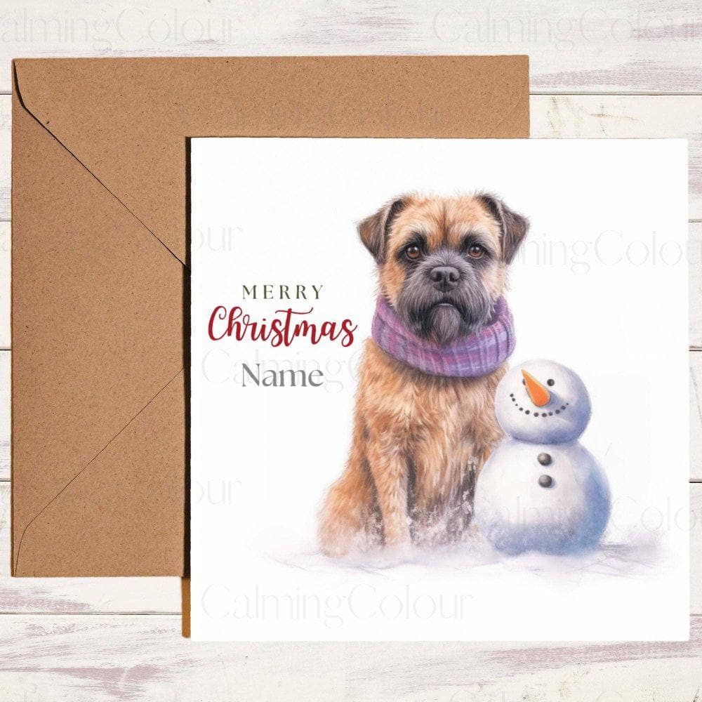 Personalised Border Terrier with Mini Snowman | Christmas Card | Christmas Card (Personalised)