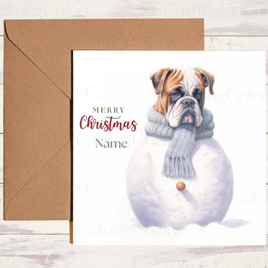 Personalised Boxer as a Snowdog | Christmas Card | Calming Colour