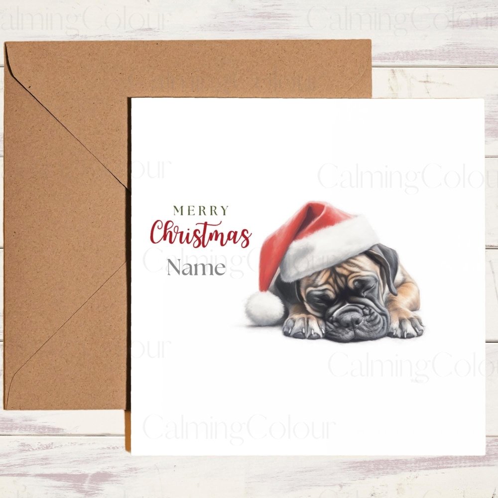 Personalised Boxer Dog Sleeping | Christmas Card | Calming Colour