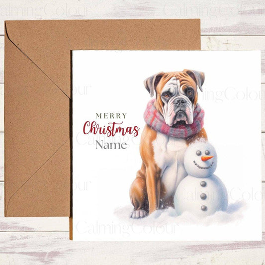 Personalised Boxer with Mini Snowman | Christmas Card | Christmas Card (Personalised)