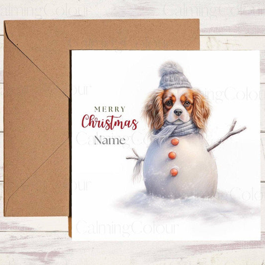 Personalised Cavalier King Charles Spaniel as a Snowdog | Christmas Card | Calming Colour