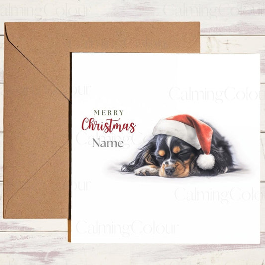 Personalised Cavalier King Charles Spaniel Sleeping | Christmas Card | Calming Colour