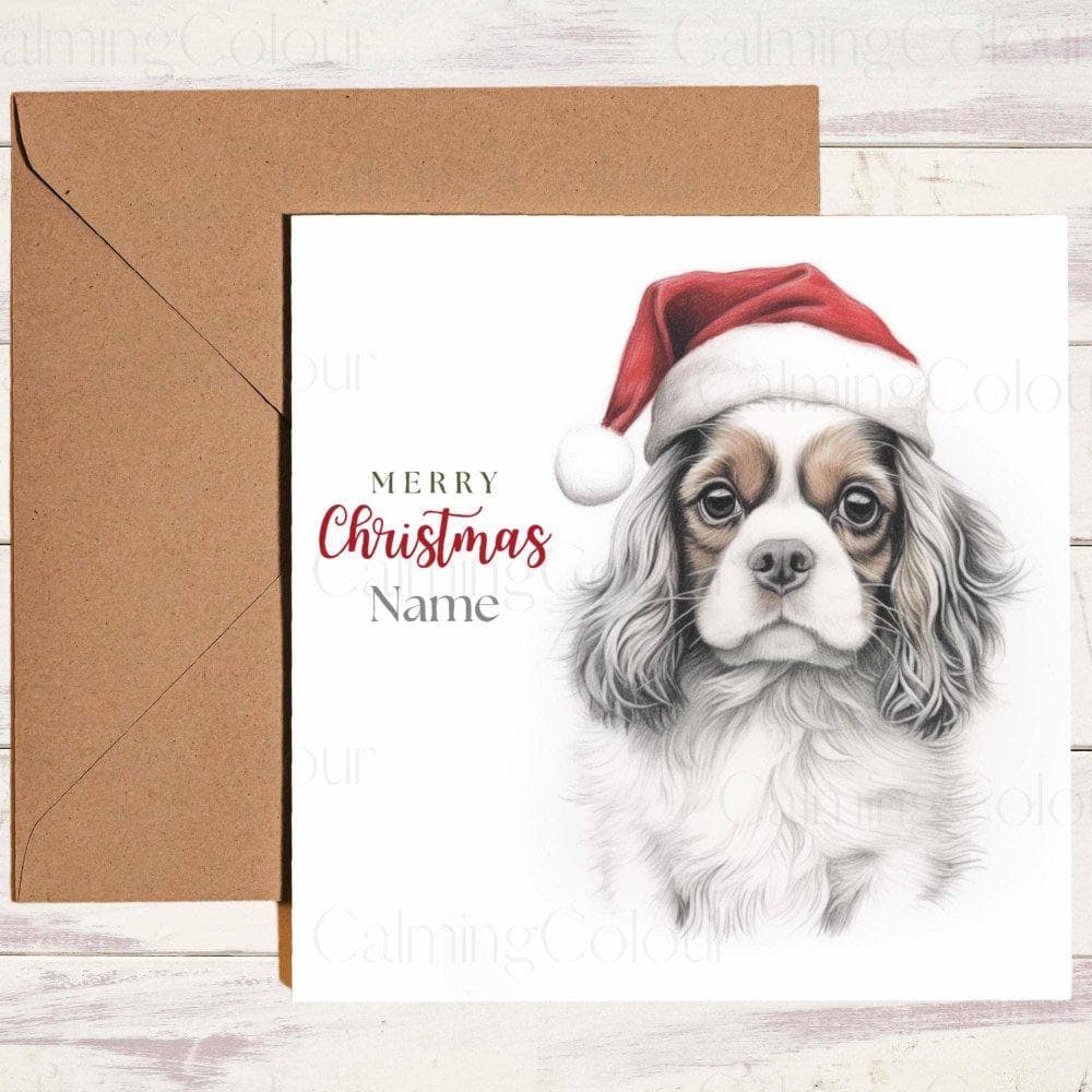 Personalised Cavalier King Charles Spaniel wearing Red Santa Hat | Christmas Card | Christmas Card (Personalised)