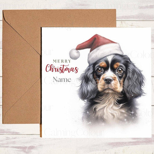 Personalised Cavalier King Charles Spaniel with Red Santa Hat | Christmas Card | Christmas Card (Personalised)